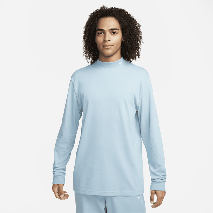 Nike Men's Life Long-Sleeve Mock-Neck Shirt in Blue - ShopStyle T-shirts