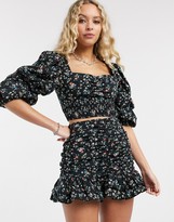 Thumbnail for your product : Bershka floral crop top co-ord in black