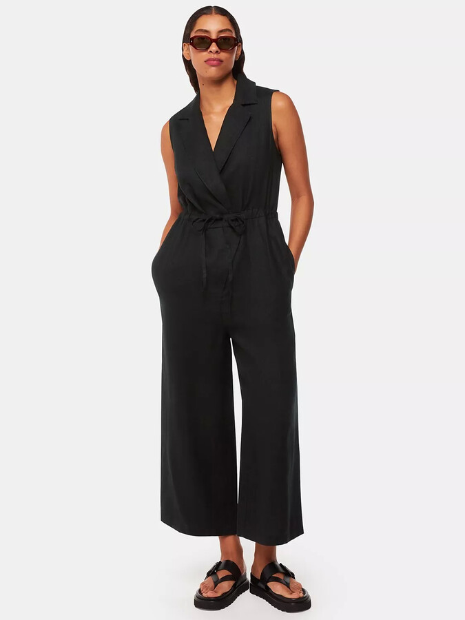 Whistles Bella Linen Wrap Neck Jumpsuit ShopStyle