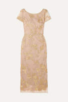 Thumbnail for your product : Marchesa Notte - Embellished Embroidered Tulle Midi Dress - Gold