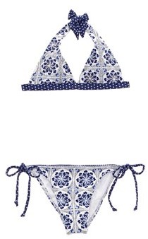 OndadeMar Girls' Mosaic Blue 2pc Halter Bikini Set.