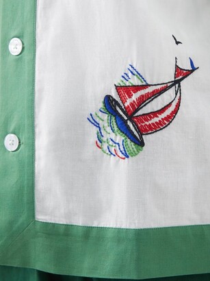 Bode Primary Sailboat Embroidered Linen-blend Shirt