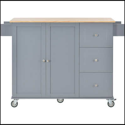 Rolling Mobile Kitchen Island with Solid Wood Top and Locking Wheels