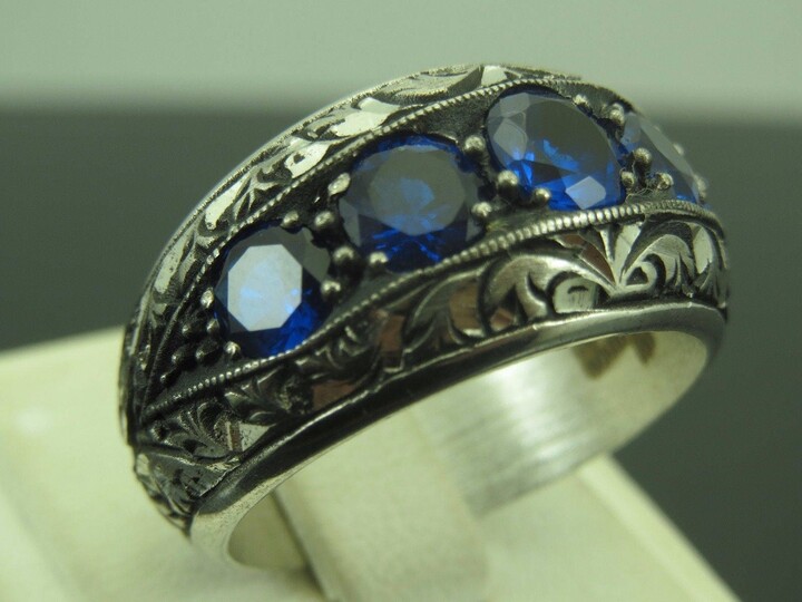 Etsy Turkish Handmade Jewelry 925 Sterling Silver Sapphire Stone Men Ring