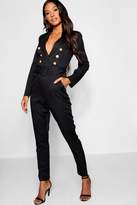 Thumbnail for your product : boohoo Woven Military Button Self Fabric Belt Blazer Jumpsuit