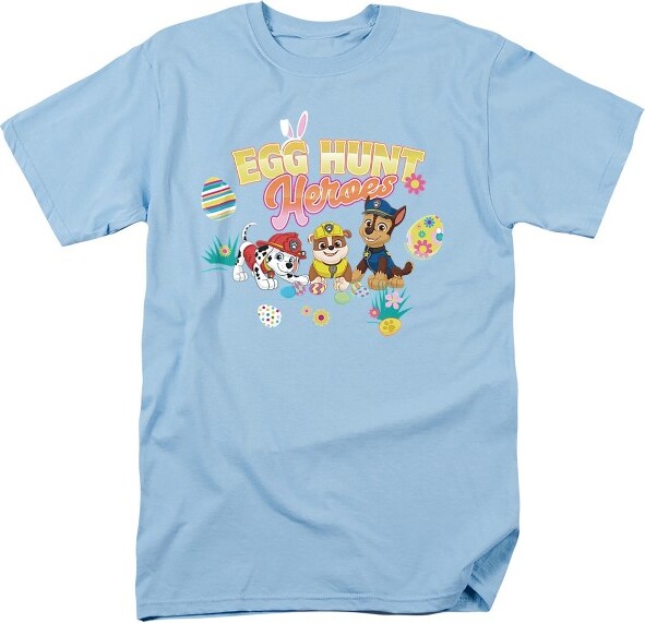 Paw Patrol PawPatrolEasterEggHuntHeroesChase,RubbleAndMarshallAdultT-ShirtLightBlueMedium