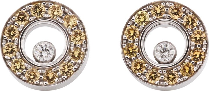 Chopard Happy Diamond Yellow Sapphire 18k White Gold Stud Earrings