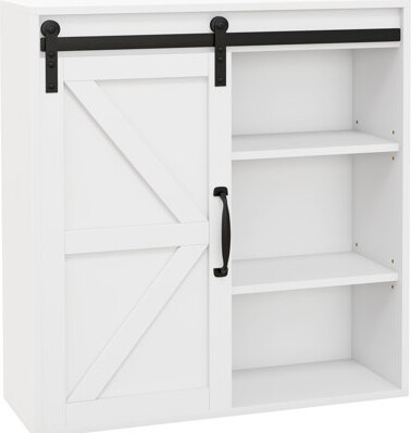 Latitude Run Toilet Cabinet With Sliding Door And Adjustable Shelf, White Finish Style Bathroom Cabinetry