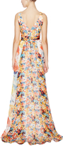 Thumbnail for your product : Theia Silk Floral V-Neck Gown