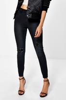 Thumbnail for your product : boohoo Petite Marie Mid Rise Skinny Destroyed Knee Jean