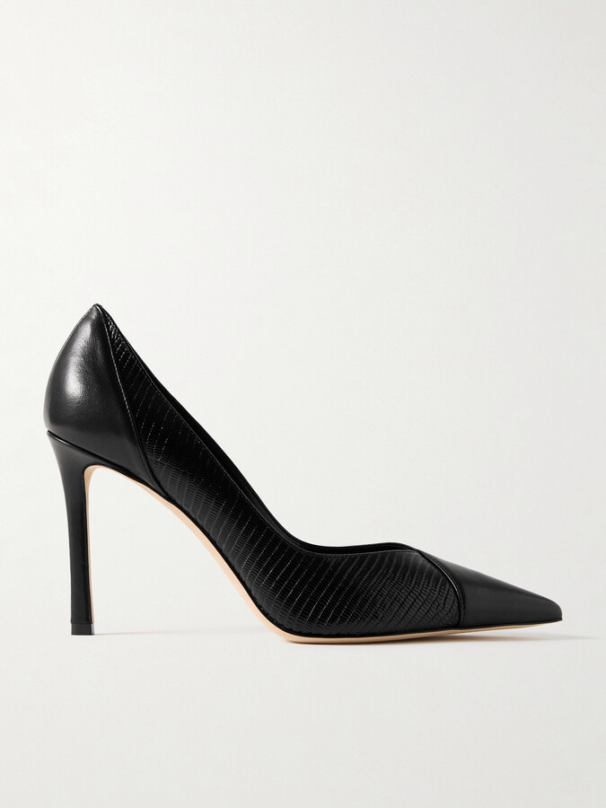 Jimmy Choo Cass 95 Lizard-effect And Smooth Leather Pumps - Black