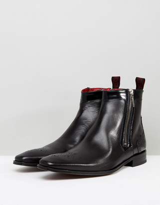Jeffery West Scarface Brogue Zip Boots In Black Leather