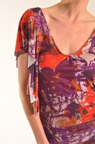 Thumbnail for your product : T-Bags Flutter Sleeve U-Neck Top with Drape Back in Purple Print
