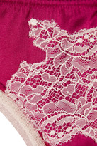 Thumbnail for your product : Elle Macpherson Intimates Soie lace-appliquéd stretch-silk satin thong