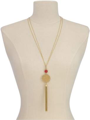 INC International Concepts Gold-Tone Pink Stone Filigree Tassel Pendant Necklace, Created for Macy's