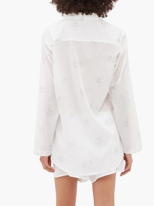 POUR LES FEMMES Oversized Palm-print Cotton Pyjama Shirt - Grey