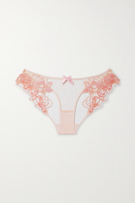 Agent Provocateur Lindie Bead-embellished Embroidered Tulle Briefs - Pink