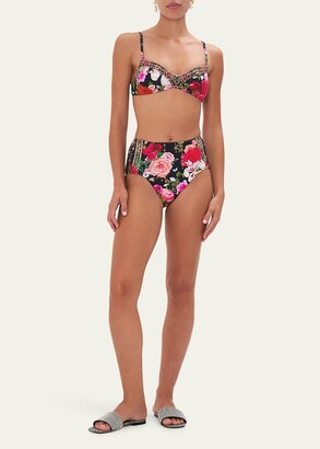 Camilla Floral High-Waist Paneled Bikini Bottoms