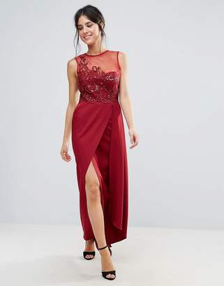 Little Mistress Scarlet Red Lace Applique Maxi Dress