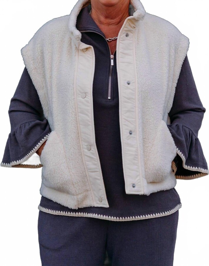 Multiples Stand Collar Snap Front Jacket In White