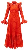 Thumbnail for your product : Zimmermann Brightside Palm Openwork-lace Silk-organza Dress - Orange