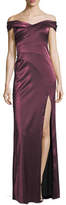 Thumbnail for your product : Aidan Mattox Banded Satin Off-the-Shoulder Evening Gown