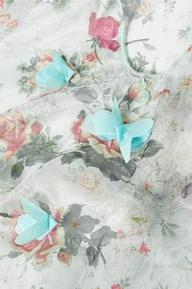 Elena Makri - Delos Appliquéd Floral-print Chiffon Kaftan - Sky blue