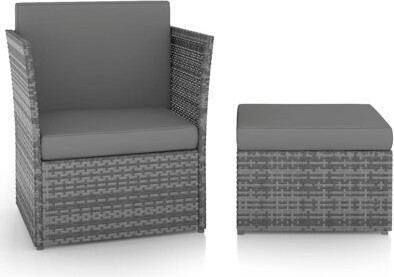 Red Barrel Studio Rattan Patio Chair with Stool