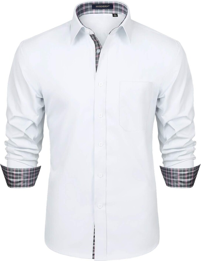 HISDERN White Collar Dress Shirt for Men Button Down Long Sleeve Party ...
