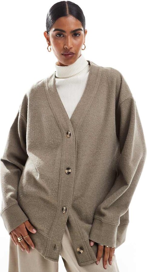 ASOS DESIGN super soft co-ord long line cardigan in taupe marl