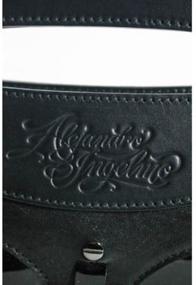 Alejandro Ingelmo Black Leather Large Four Compartment Clutch Bag