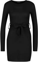 Thumbnail for your product : boohoo Rib Belted Buckle Mini Dress