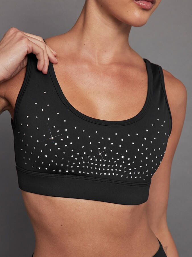 Carbon38 Rhinestones Cut Out Scoop Bra in Diamond Compression - Black -  ShopStyle