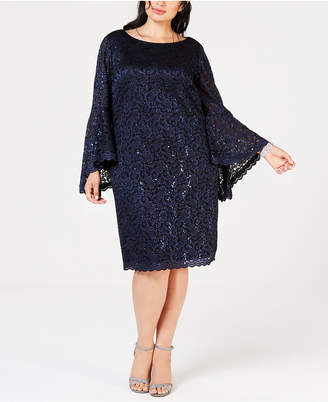 Jessica Howard Plus Size Sequined Bell-Sleeve Dress