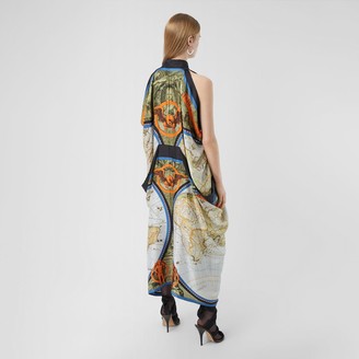 Burberry Map Print Draped Silk Dress