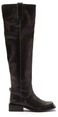 Ganni Square-toe Faded-leather Over-the-knee Boots - Black