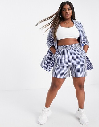Heartbreak Plus gingham high waisted shorts co-ord in cobalt