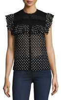 Thumbnail for your product : Rebecca Taylor Moon Dot Sleeveless Embroidered Top, Black-White