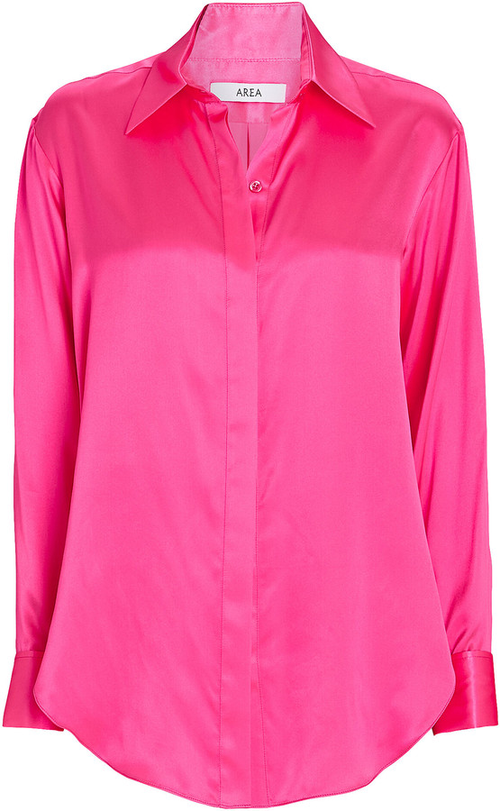 Area Silk Satin ButtonDown Shirt ShopStyle Tops