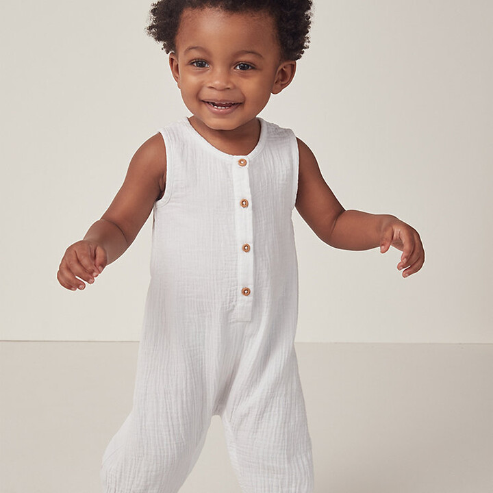 The White Company Organic Crinkle Cotton Sleeveless Romper (0