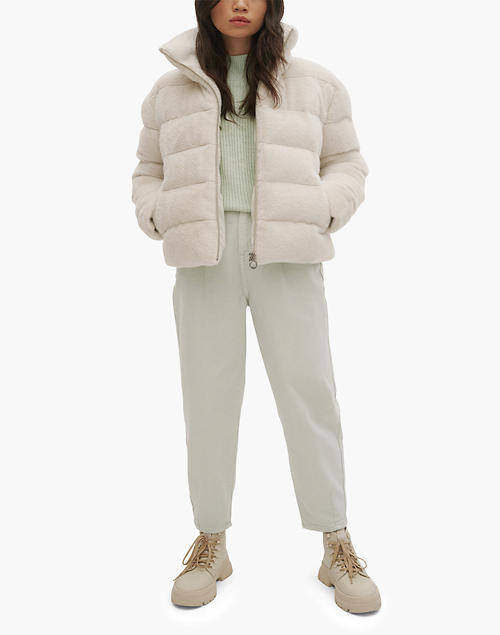 cropped coat with fur hood