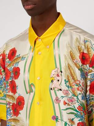 Gucci Floral Print Silk Twill Shirt - Mens - Yellow Multi