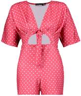 Thumbnail for your product : boohoo Petite Spot Print Knot Front Playsuit