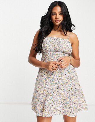 Accessorize ruched mini summer dress in floral ditsy print