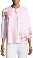 Thumbnail for your product : Misook Plus Size 3/4-Sleeve Floral-Print Open Jacket, Pink