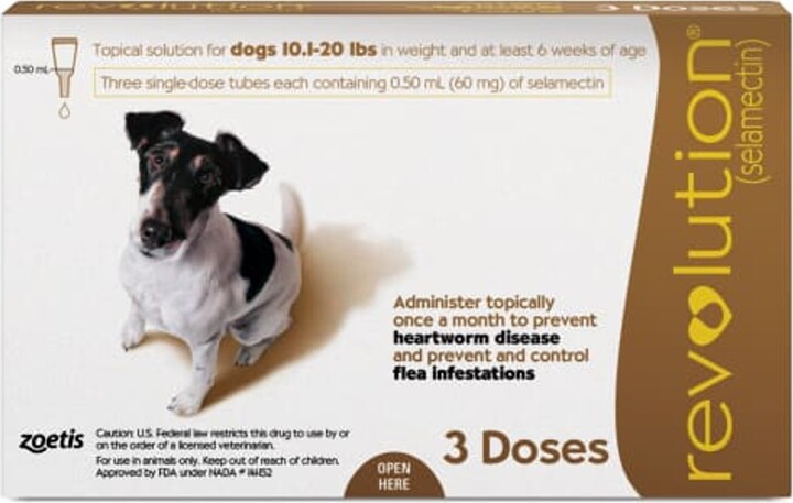 Revolution 60 mg Selamectin Topical Solution for Dogs, 10.1-20 lbs, 3 treatments