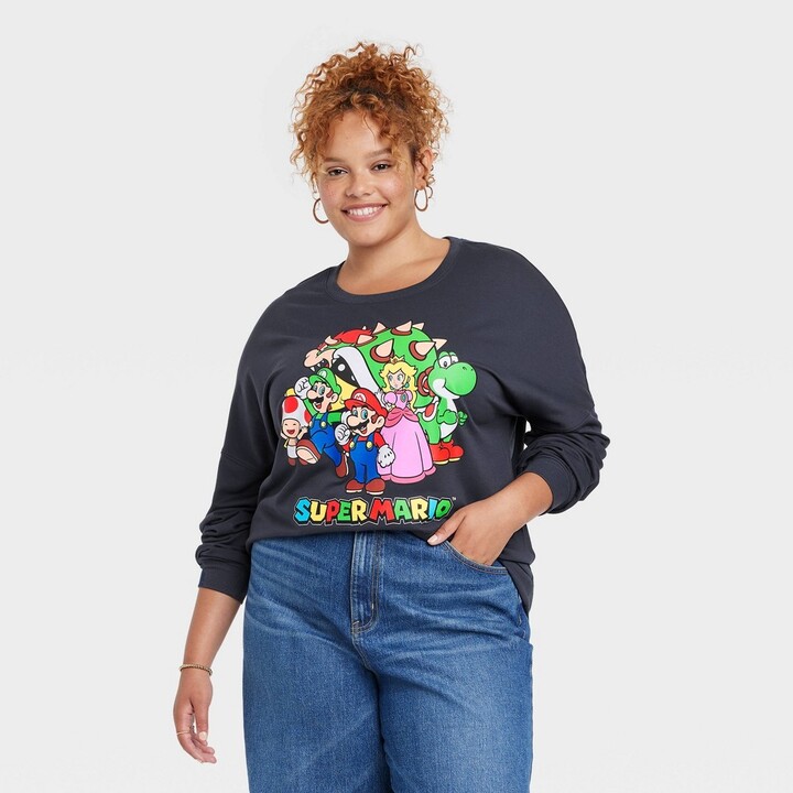 Nintendo Women's Super Mario Plus Size Graphic Sweatshirt - Navy Blue 2X -  ShopStyle