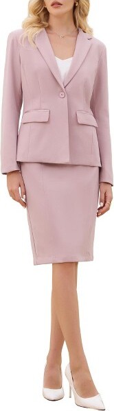 INSPIRE CHIC INSPIRECHICWomen'sFormalOfficeBlazerandSkirtSetBusinessWorkSuit2PCSMediumPink