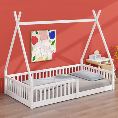 Harper Orchard Wood House Bed With Fence