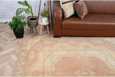Bungalow Rose Authentic Beige Oushak Turkish Rug Ideal for Enhancing Your Home Interior Decor